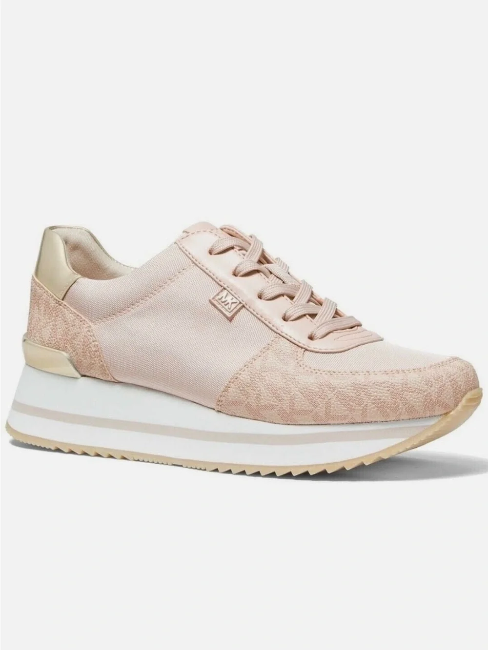 Michael Kors Pale Pink Platform Lace-Up Sneakers with Gold Accent